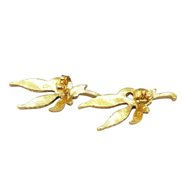 Alva Museum Replicas Gold Tone Leaf Menuki Maple Leaf Earrings Japanese Influenc - Picture 3 of 5